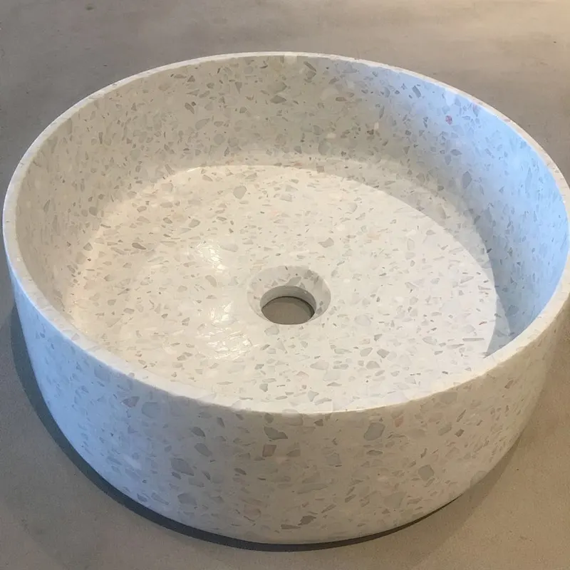 modern multi  white  color black terrazzo stone vessel sink