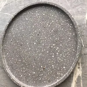 Grey Color Cement Terrazzo Round Serving Trays for Hotel