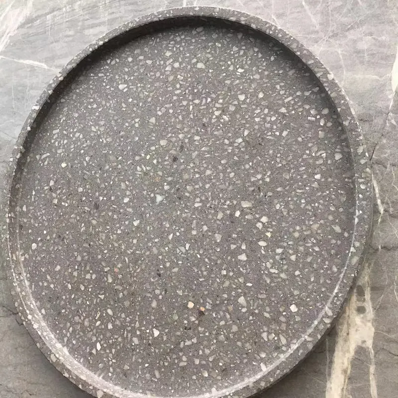 Grey Color Cement Terrazzo Round Serving Trays for Hotel