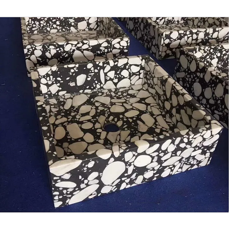 Hot Sell Black Cement Terrazzo with White Marble Big Aggregates used for Hotel Bathroom Basin or Sink