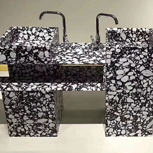 Black Cement Terrazzo with White Marble Big Aggregates Bathroom Basin and Sink