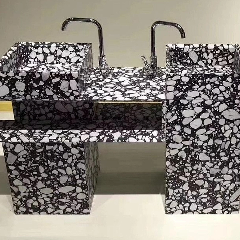 Black Cement Terrazzo with White Marble Big Aggregates Bathroom Basin and Sink