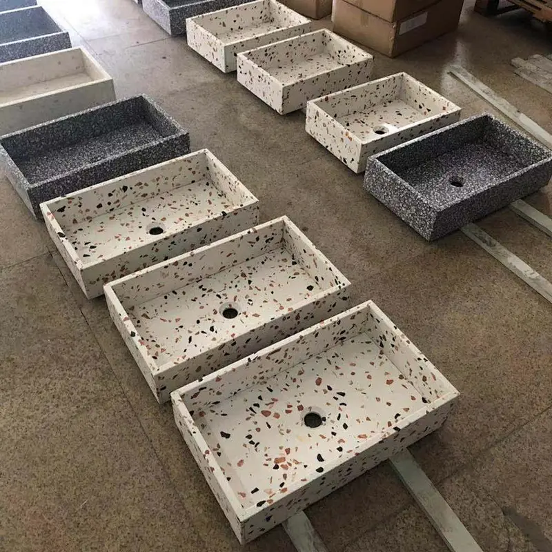 modern multi color white terrazzo stone vessel sink