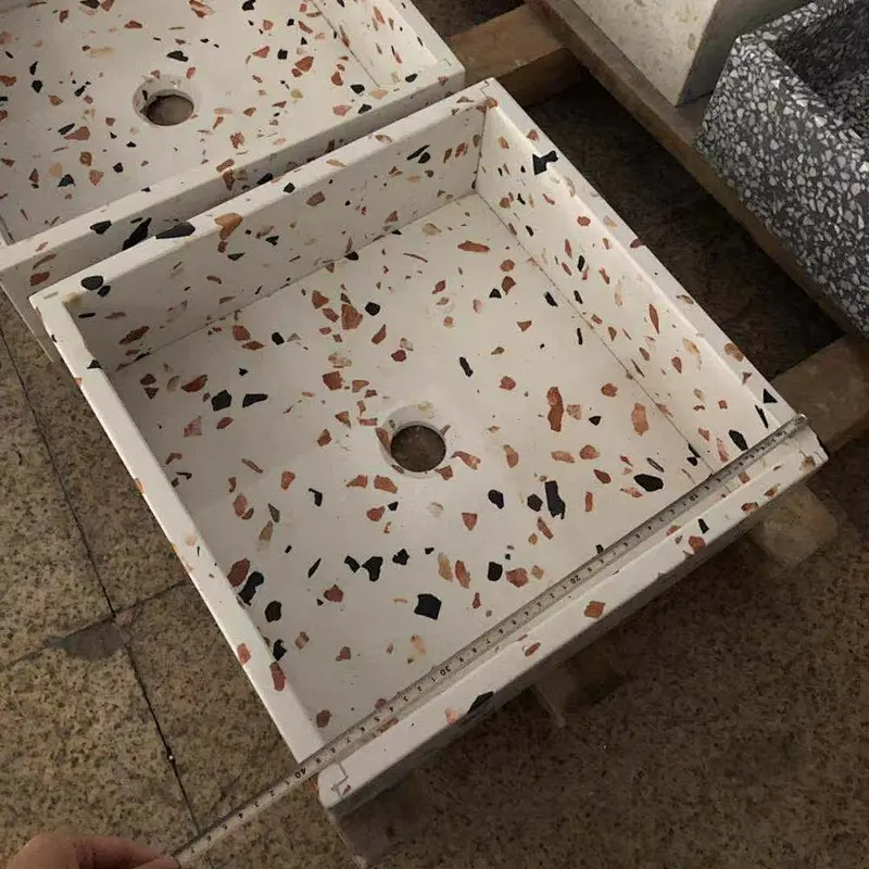 modern multi color white terrazzo stone vessel sink