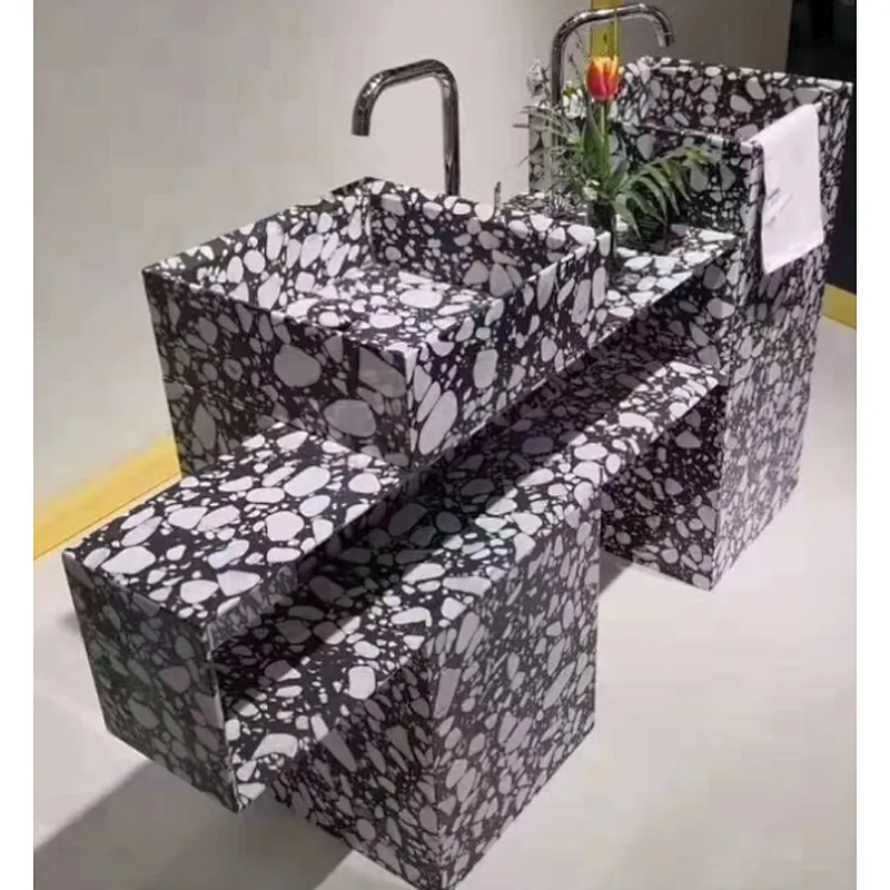 Hot Sell Black Cement Terrazzo with White Marble Big Aggregates used for Hotel Bathroom Basin or Sink
