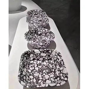 Black Cement Terrazzo with White Marble Big Aggregates Bathroom Basin and Sink