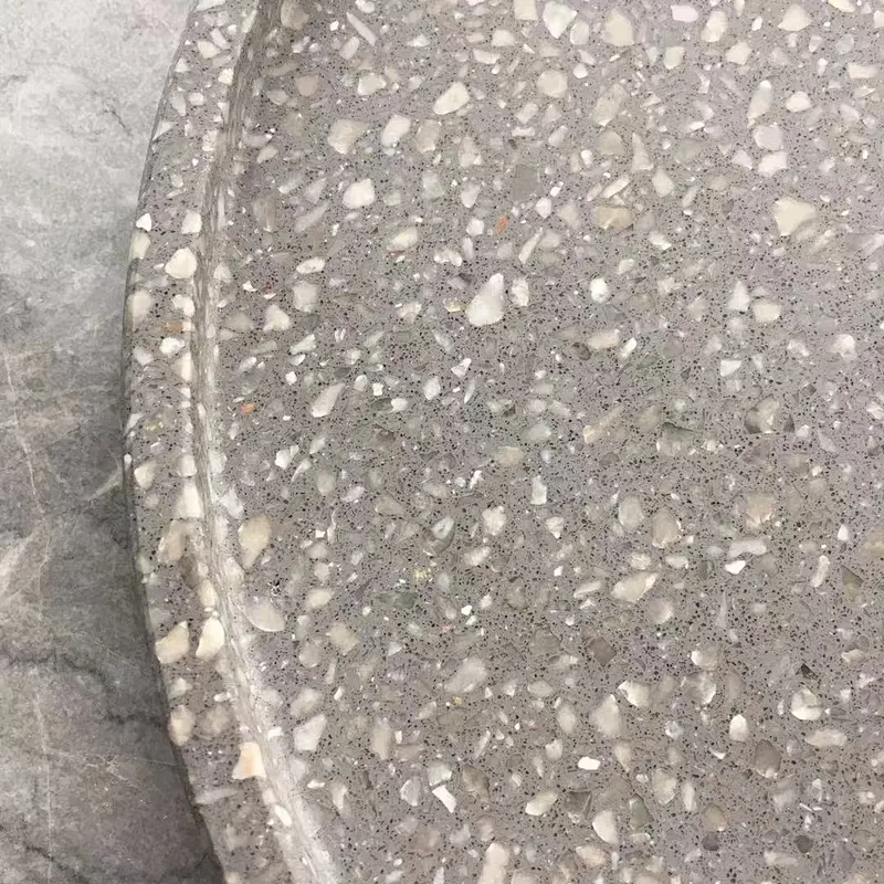 Grey Color Cement Terrazzo Round Serving Trays for Hotel