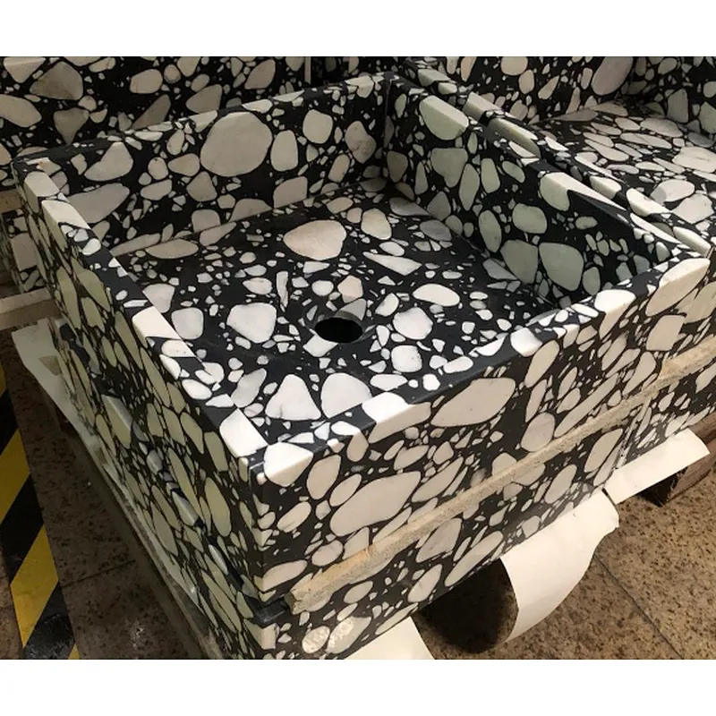 Hot Sell Black Cement Terrazzo with White Marble Big Aggregates used for Hotel Bathroom Basin or Sink