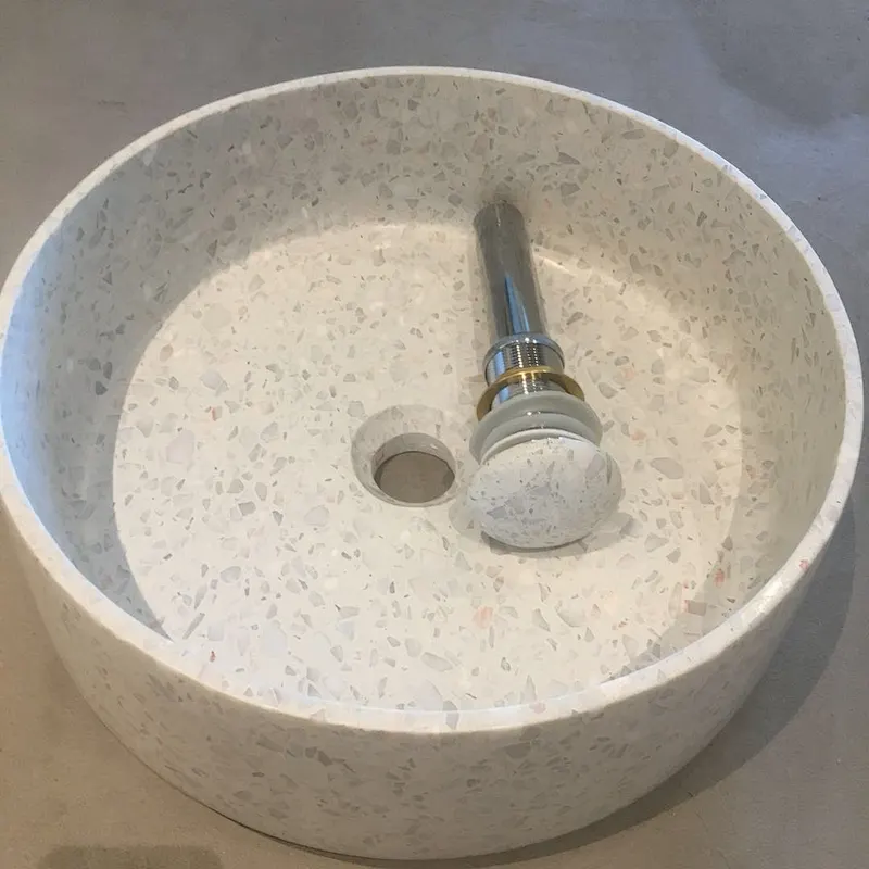 modern multi  white  color black terrazzo stone vessel sink