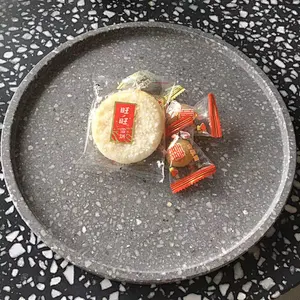 Grey Color Cement Terrazzo Round Serving Trays for Hotel