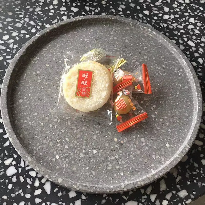 Grey Color Cement Terrazzo Round Serving Trays for Hotel