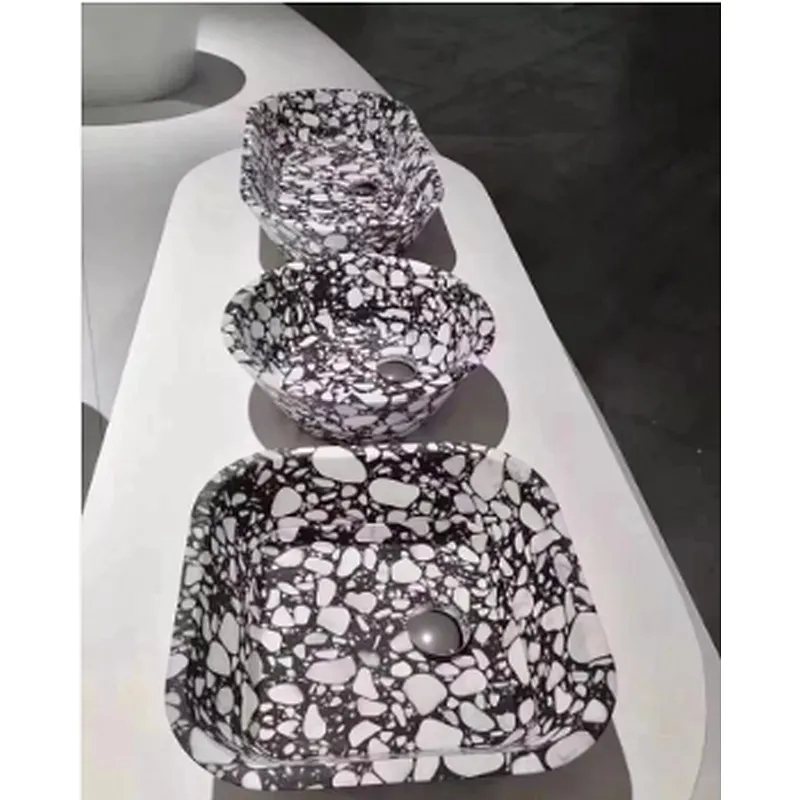 Hot Sell Black Cement Terrazzo with White Marble Big Aggregates used for Hotel Bathroom Basin or Sink