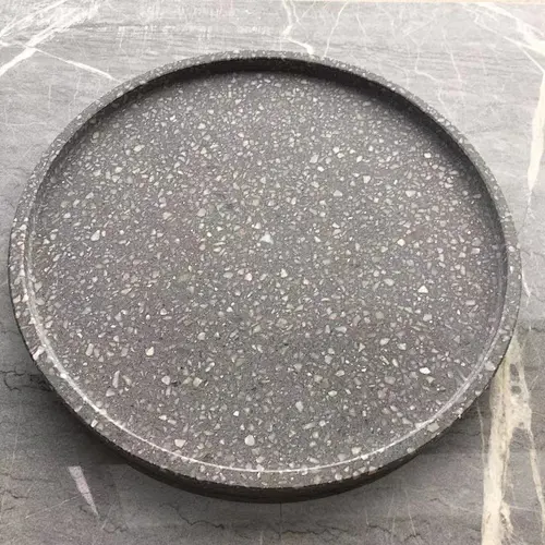Grey Color Cement Terrazzo Round Serving Trays for Hotel