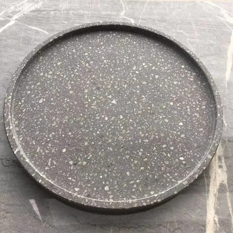 Grey Color Cement Terrazzo Round Serving Trays for Hotel