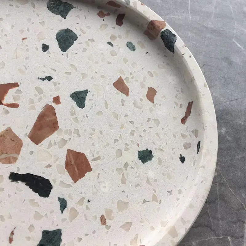 White Terrazzo Oval Hotel Serving Trays