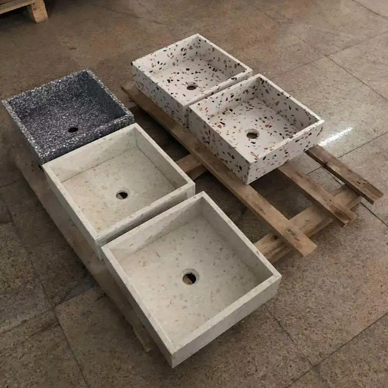customized white cement terrazzo basin