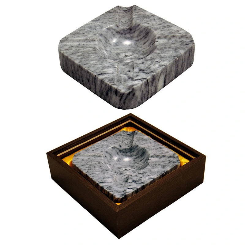 Square Solid Marble Four Cigar Ashtray, Black