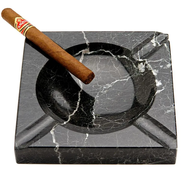 Square Solid Marble Four Cigar Ashtray, Black