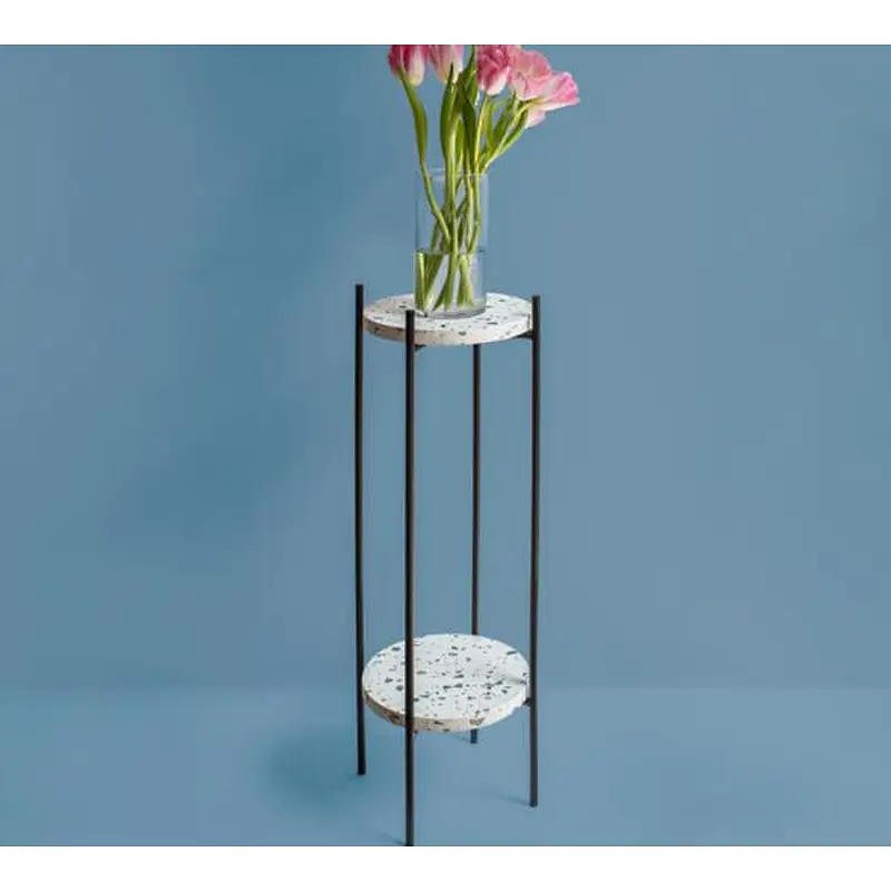 Terrazzo Double-layer iron flower stand Simple flower table