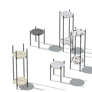 Terrazzo Double-layer iron flower stand Simple flower table