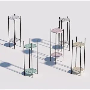 Terrazzo Double-layer iron flower stand Simple flower table