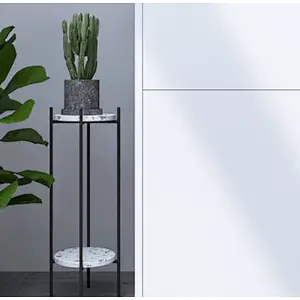 Terrazzo Double-layer iron flower stand Simple flower table