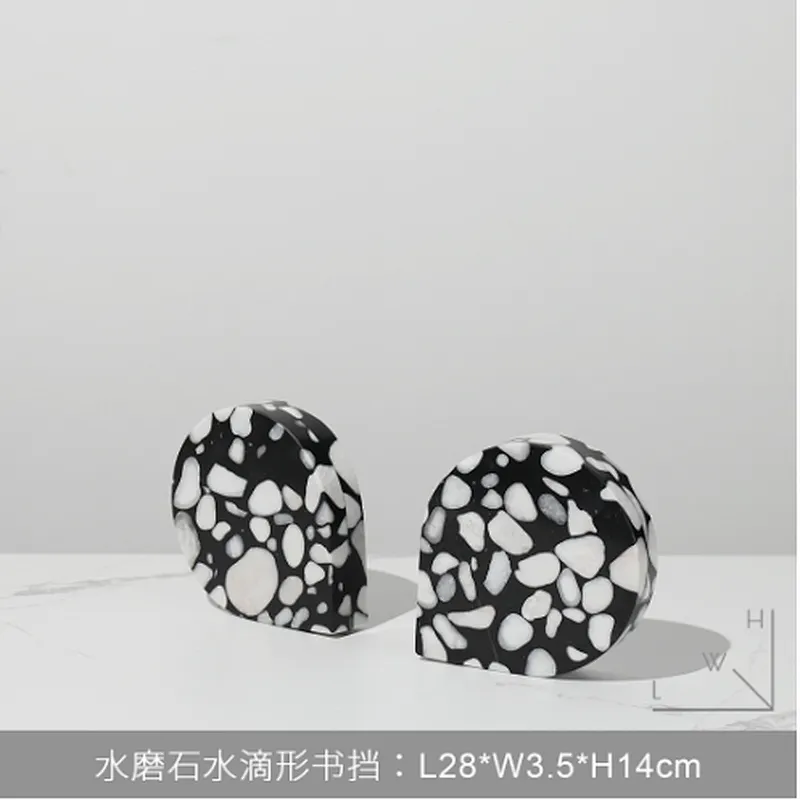 terrazzo stone marble stone for bookend stone bookholder for Home Decoration