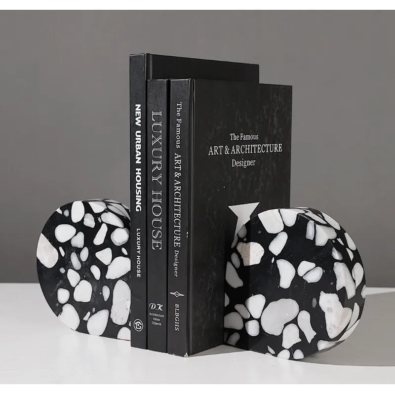 terrazzo stone marble stone for bookend stone bookholder for Home Decoration