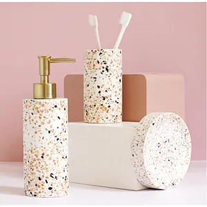 Bathroom Decoration Set, Resin Wash Set, Bathroom Toothbrush Mouthwash Cup,Terrazzo Cup for Hotel Toilet