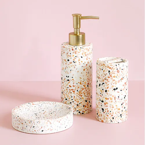 Bathroom Decoration Set, Resin Wash Set, Bathroom Toothbrush Mouthwash Cup,Terrazzo Cup for Hotel Toilet