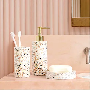 Bathroom Decoration Set, Resin Wash Set, Bathroom Toothbrush Mouthwash Cup,Terrazzo Cup for Hotel Toilet