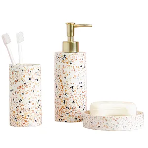 Bathroom Decoration Set, Resin Wash Set, Bathroom Toothbrush Mouthwash Cup,Terrazzo Cup for Hotel Toilet