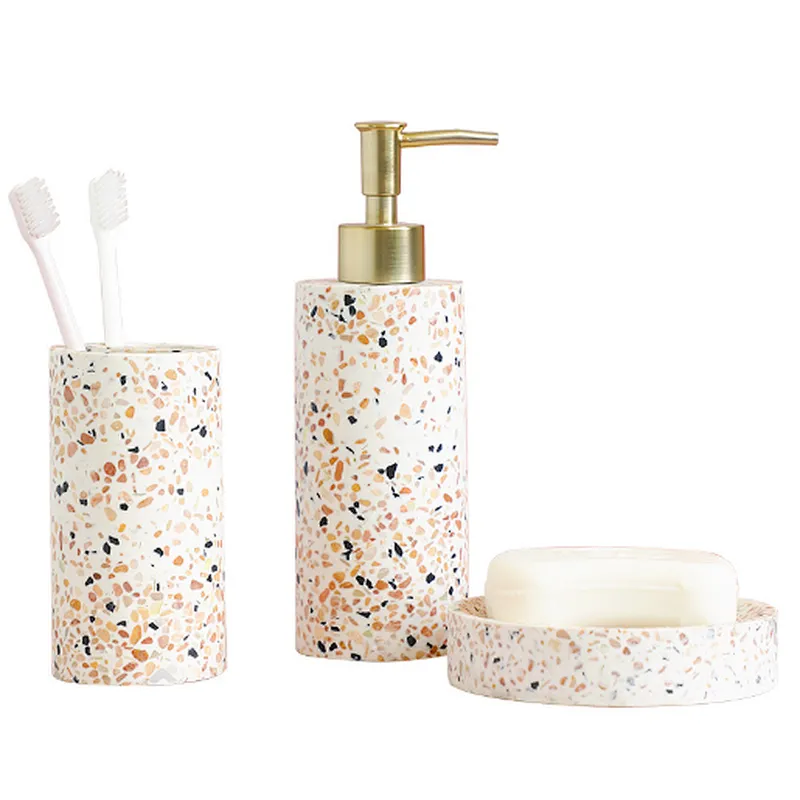 Bathroom Decoration Set, Resin Wash Set, Bathroom Toothbrush Mouthwash Cup,Terrazzo Cup for Hotel Toilet