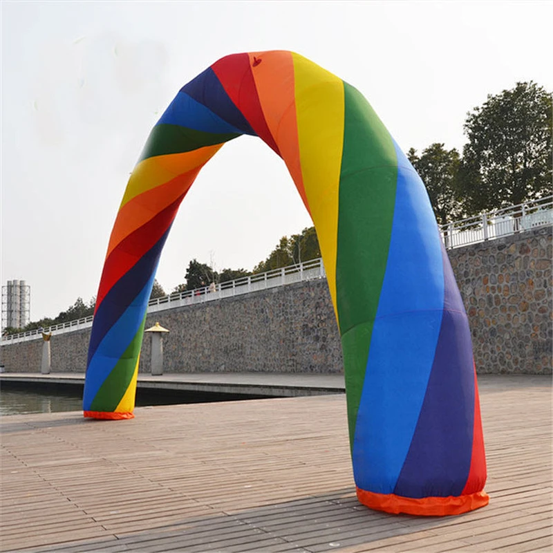 Customized Logo Advertising Entrance Line Inflatable Rainbow Arch With Hanging Banner