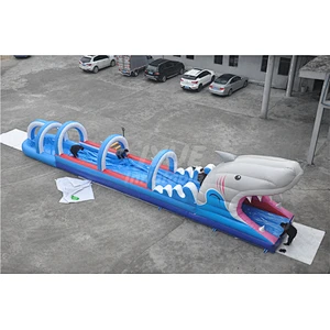Custom Kids Adult Shark Inflatable Slip And Slide Waterslide With Pool For Sale