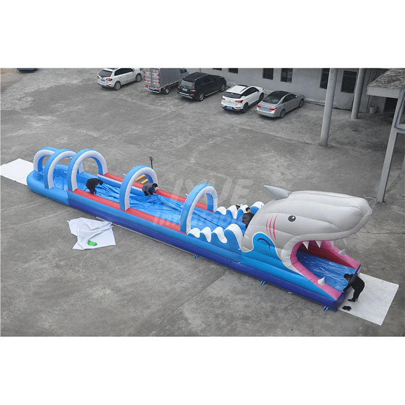 Custom Kids Adult Shark Inflatable Slip And Slide Waterslide With Pool For Sale