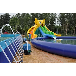 Metal Frame Square Blue Inflatable Swimming Pool Plastic Frame Pool With Filter