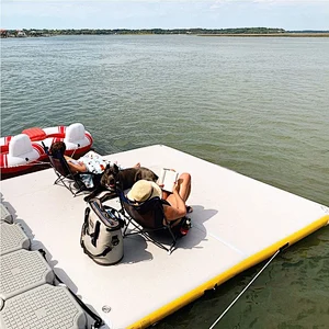 Factory Custom High Quality Teak EVA Inflatable Floating Island Dock Platform