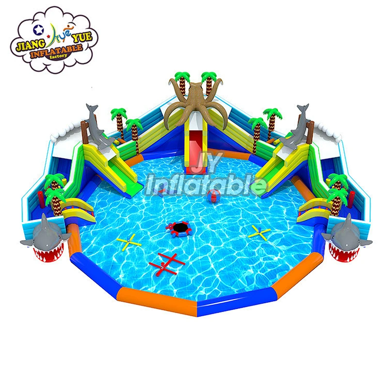 Commercial Grade Big Inflatable Commercial Water Park ,Castle Slide with Pool