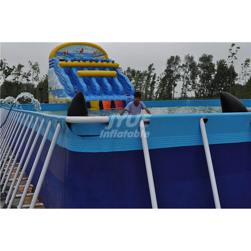 Metal Frame Square Blue Inflatable Swimming Pool Plastic Frame Pool With Filter
