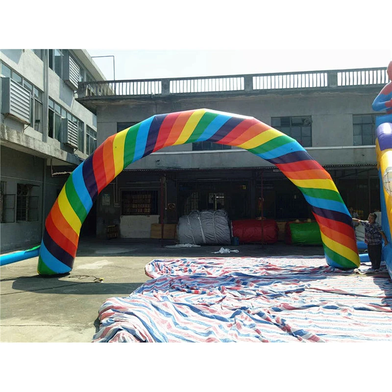 Customized Logo Advertising Entrance Line Inflatable Rainbow Arch With Hanging Banner