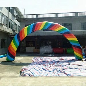 Customized Logo Advertising Entrance Line Inflatable Rainbow Arch With Hanging Banner