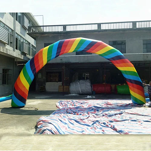 Customized Logo Advertising Entrance Line Inflatable Rainbow Arch With Hanging Banner