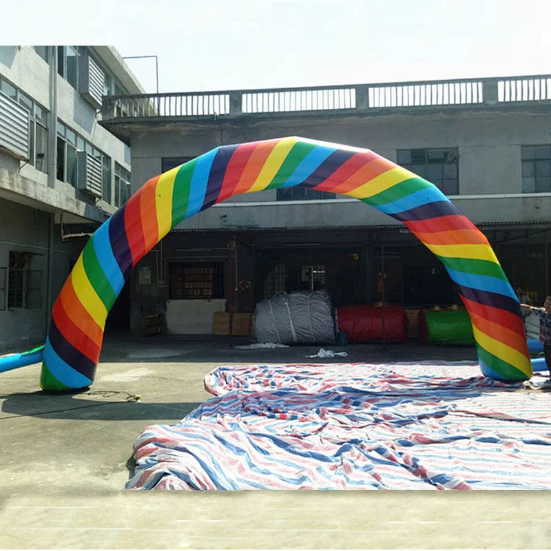 Customized Logo Advertising Entrance Line Inflatable Rainbow Arch With Hanging Banner
