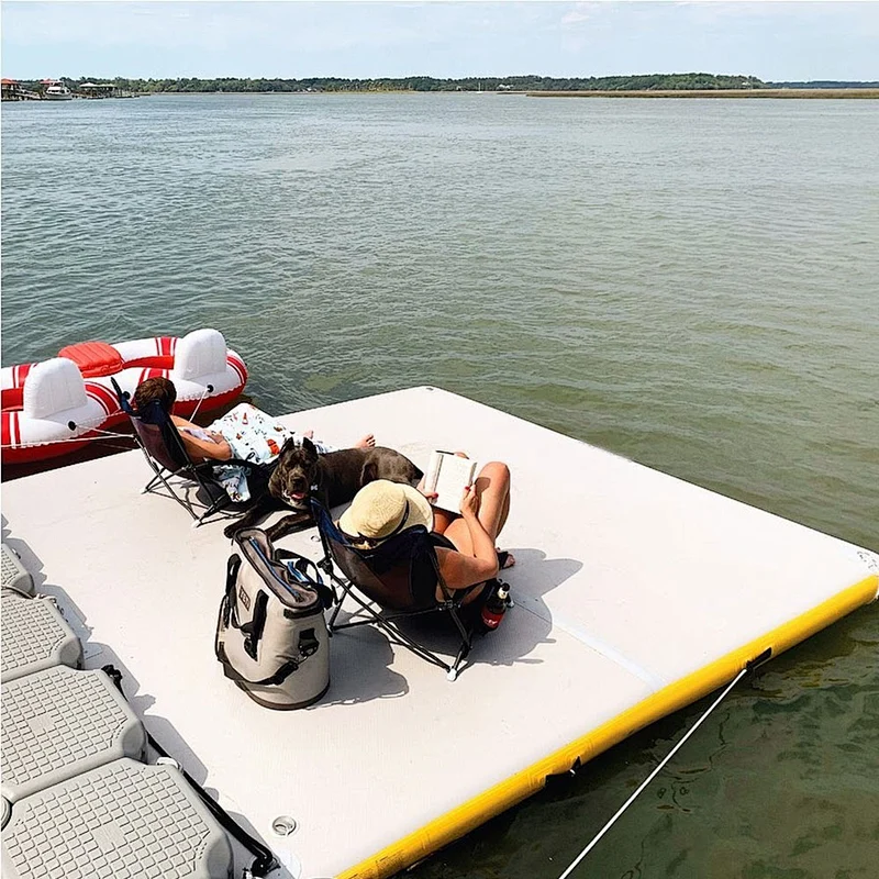 Raft Fishing Water Floating Jet Ski Yacht Pad Dock Island Inflatable Teak Color Platform Dock