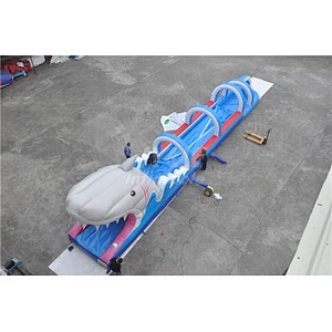 Custom Kids Adult Shark Inflatable Slip And Slide Waterslide With Pool For Sale