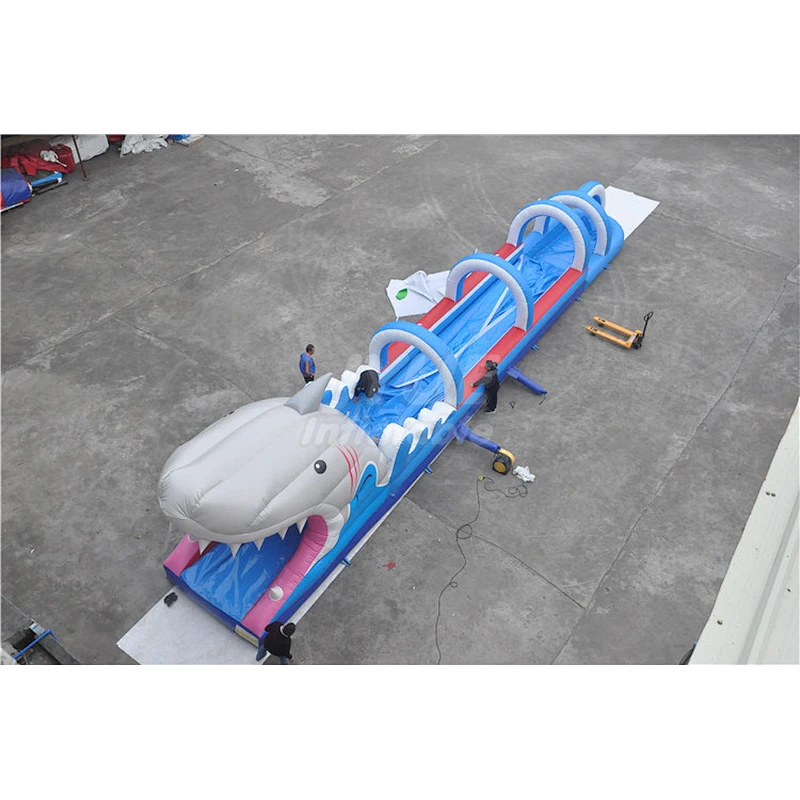 Custom Kids Adult Shark Inflatable Slip And Slide Waterslide With Pool For Sale