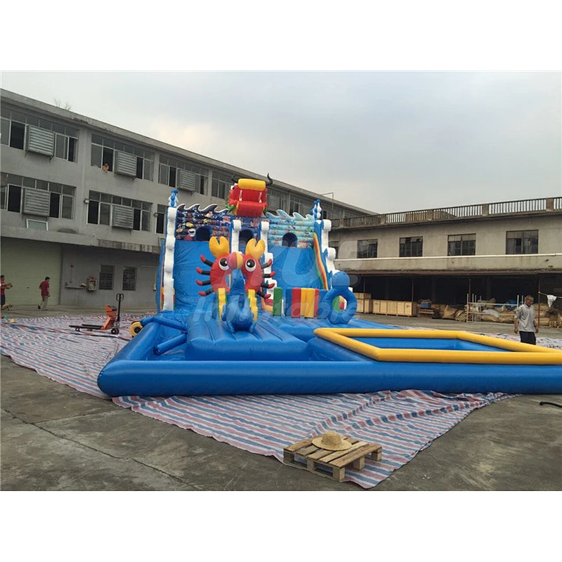 Blow Up Kids Play Amusement Park Big Inflatable Water Slide With Playground For Adults