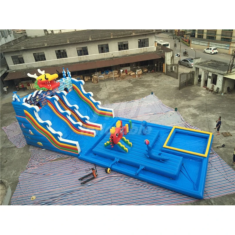 Blow Up Kids Play Amusement Park Big Inflatable Water Slide With Playground For Adults