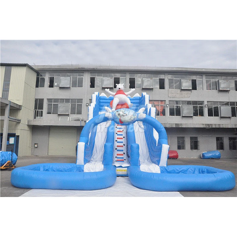 Commercial Grade Portable Inflatable Water Slide With 2 Swimming Pool For Kids